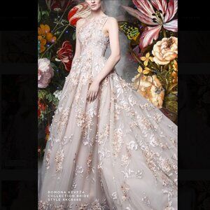 Romona Keveza "Secret Garden" Blush Pink and Mauve Floral Ballgown